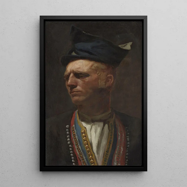 Portrait of a farmer from Setesdal Study for Combat in an old farm - Olaf Isaachsen — framed artwork on a wall