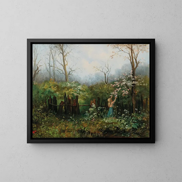 Una ragazza nel giardino - Olga Wisinger-Florian — quadro incorniciato alla parete