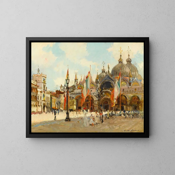 Eine Ansicht des Markusplatzes in Venedig - Oliver Dennett Grover — gerahmtes Bild an der Wand