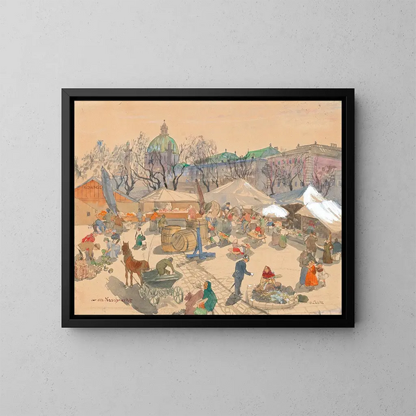 Der alte Naschmarkt von Wien - Oskar Laske — gerahmtes Bild an der Wand