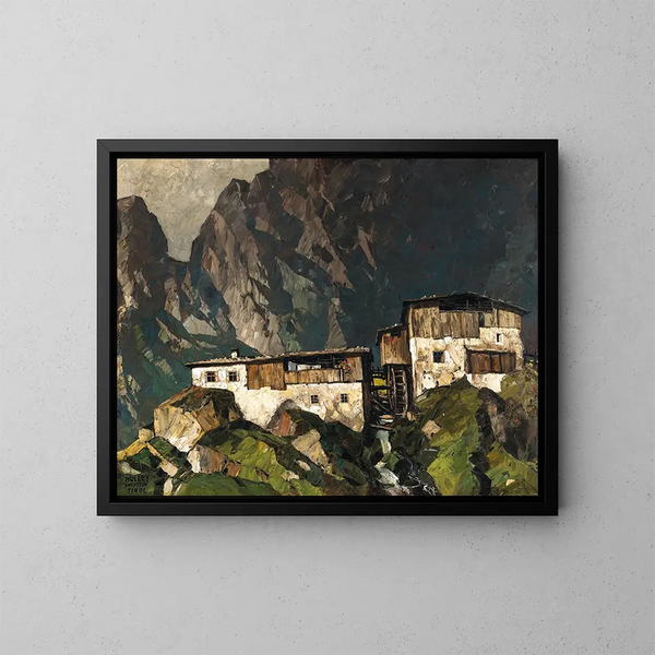 Bauernhof mit Mühle - Oskar Mulley — gerahmtes Bild an der Wand