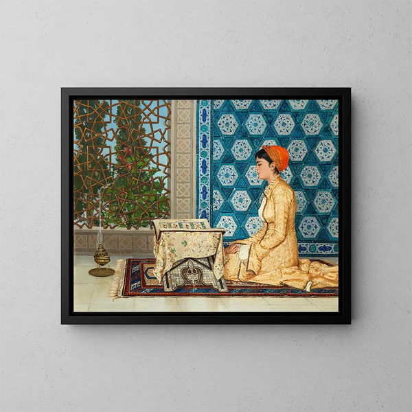 Junge Frau liest - Osman Hamdi Bey — gerahmtes Bild an der Wand