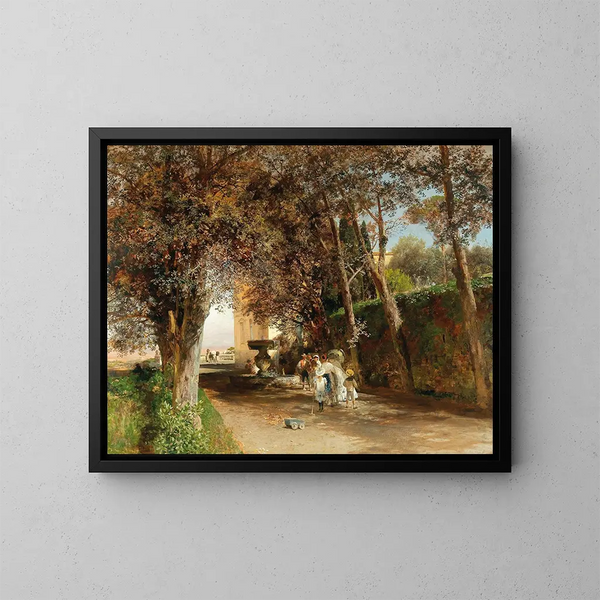 Nachmittag im Park der Villa Torlonia in Frascati - Oswald Achenbach — gerahmtes Bild an der Wand