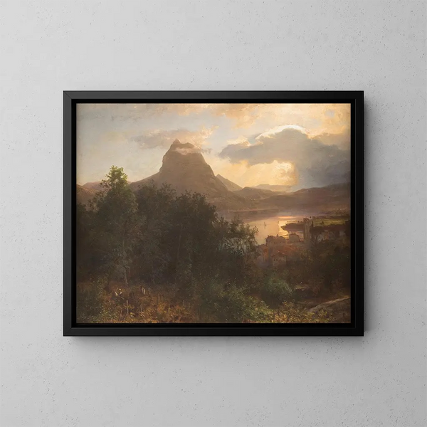 Weinlese bei Dämmerung - Oswald Achenbach — gerahmtes Bild an der Wand