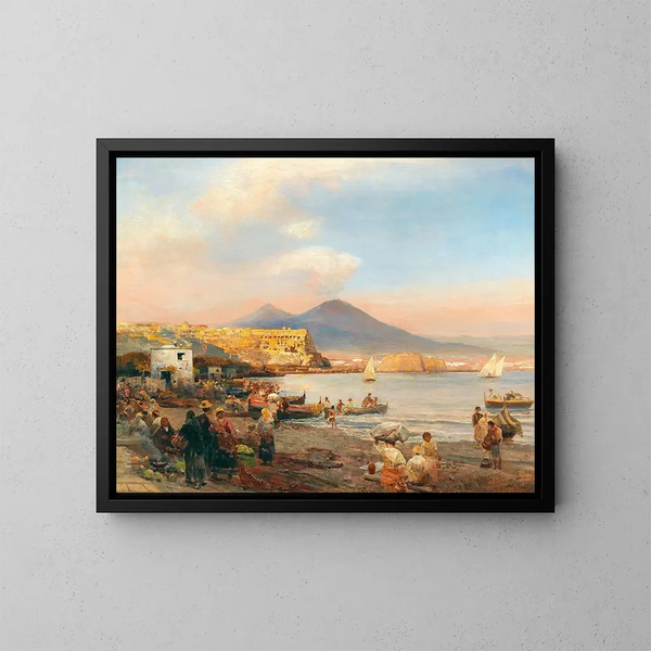 Sonnenuntergang in der Bucht von Neapel - Oswald Achenbach — gerahmtes Bild an der Wand