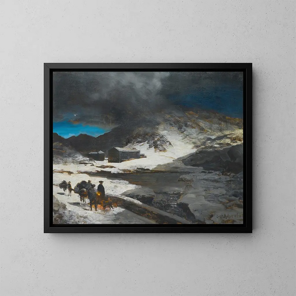 L'auberge du Grand Saint-Bernard dans les Alpes - Oswald Achenbach — gerahmtes Bild an der Wand