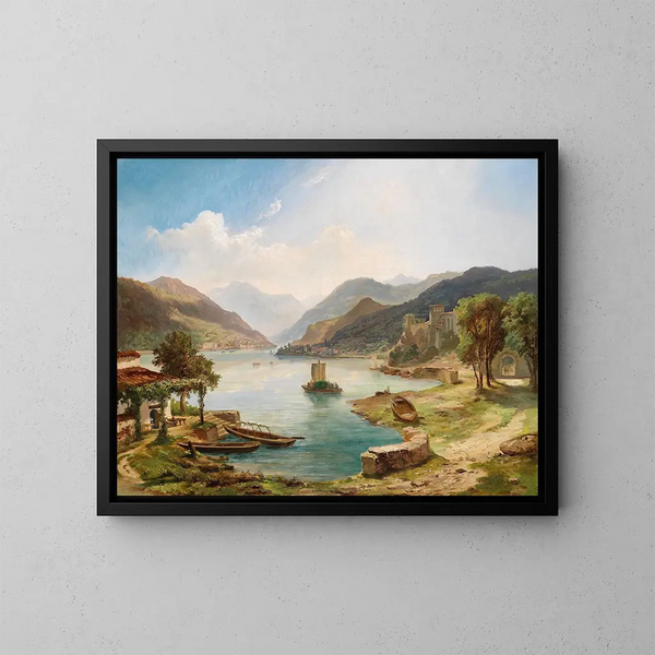 Paesaggio lacustre del nord Italia - Othmar Brioschi — quadro incorniciato alla parete