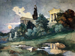 Otto Geigenberger - Sonnenuntergang an der Bavaria und Ruhmeshalle in Mnchen.webp