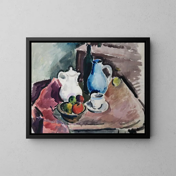 Stillleben mit einer blauen Krug - Otto Geigenberger — gerahmtes Bild an der Wand