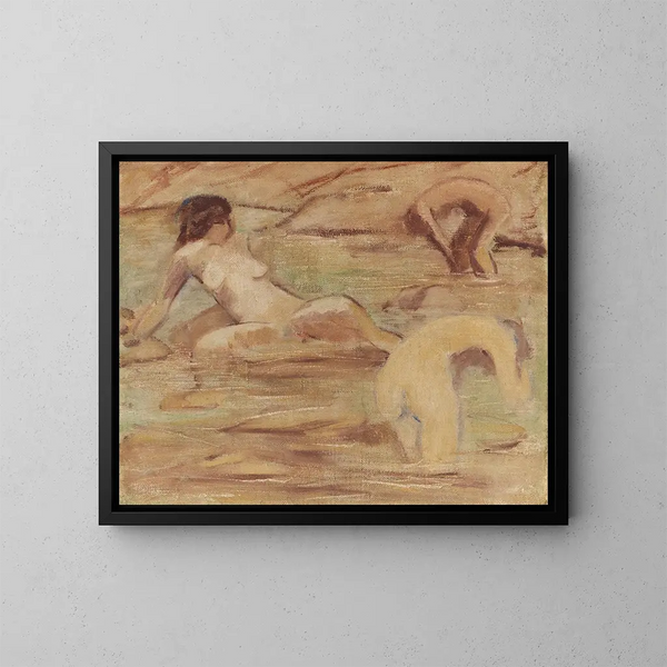 Drei junge Mädchen beim Baden - Otto Mueller — gerahmtes Bild an der Wand