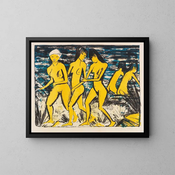 Frau im Gelb am Wasserufer - Otto Mueller — gerahmtes Bild an der Wand