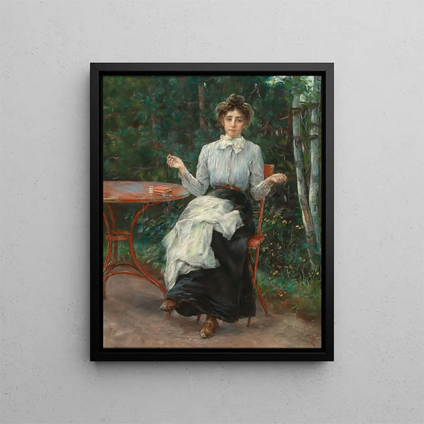 Otto Piltz - The Painters Daughter Sewing in the Garden according to family tradition.webp
