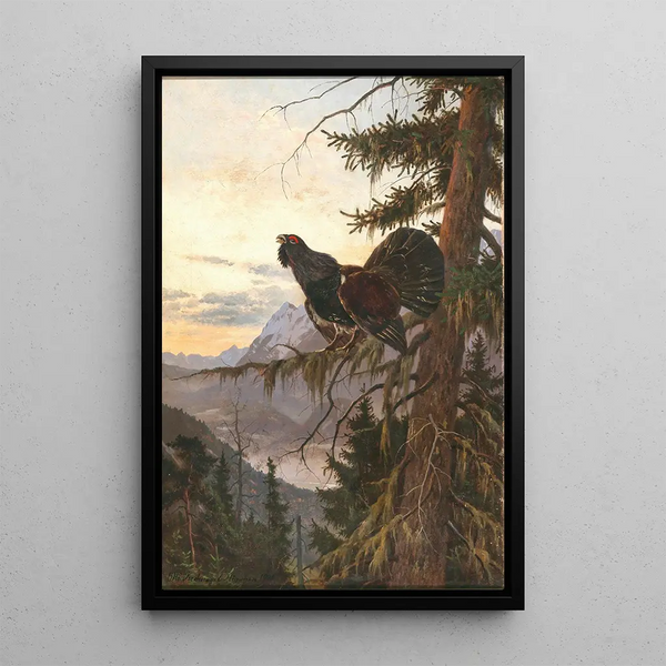 Grand grouse in courtship at sunset - Otto Recknagel — framed artwork on a wall