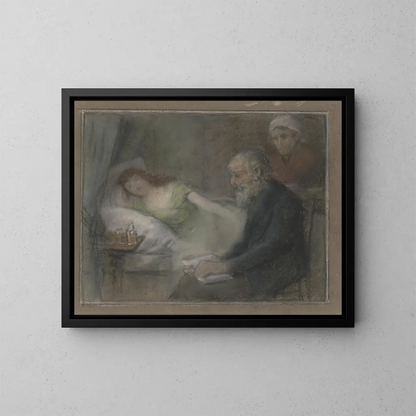 Au chevet du malade - Otto Scholderer — gerahmtes Bild an der Wand