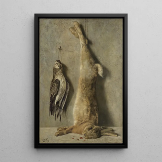 Otto Scholderer - Still Life with Dead Hare and Guinea Fowl in Front of a Grey Wall.webp