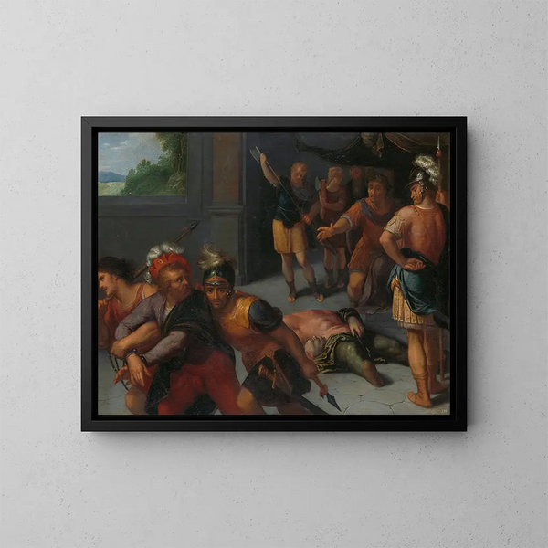 Die Enthauptung von Claudius Paulus und die Gefangennahme von Julius Civilis - Otto van Veen — gerahmtes Bild an der Wand