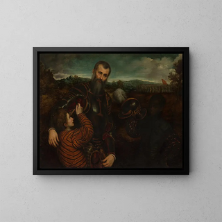Paris Bordone - Portrait of a Man in Armor with Two Pages.webp