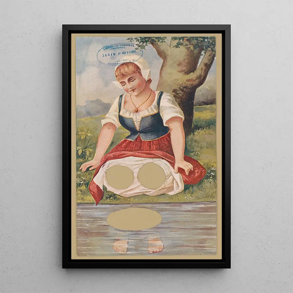 Kneeling woman by the water - Parisian Puzzle Co — framed artwork on a wall