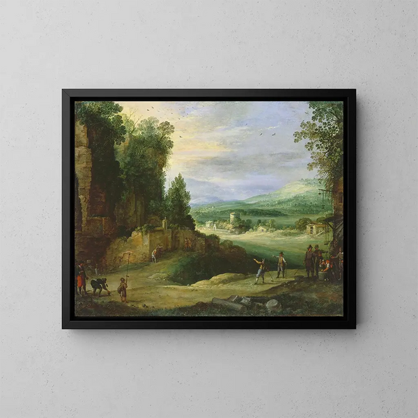 Paesaggio con uomini che giocano a chicane - Paul Bril — quadro incorniciato alla parete