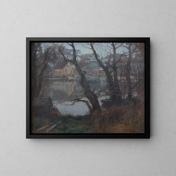 Landschaft einer Stadt in Neuengland - Paul Cornoyer — gerahmtes Bild an der Wand