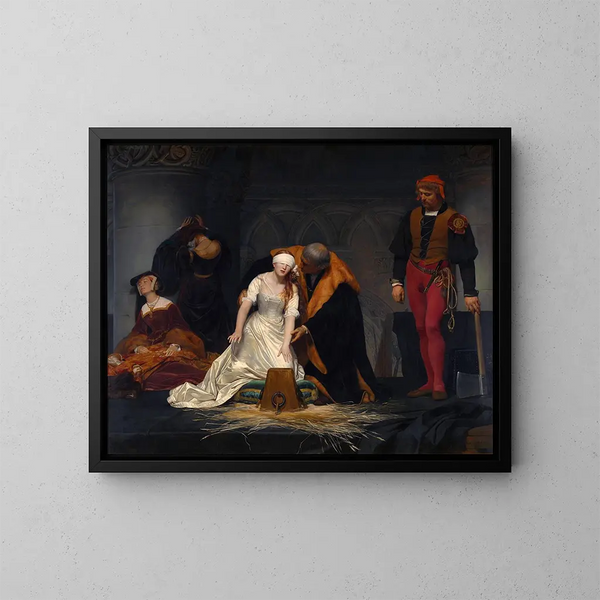 L'esecuzione di Lady Jane Grey alla Torre di Londra nel 1554 - Paul Delaroche — quadro incorniciato alla parete