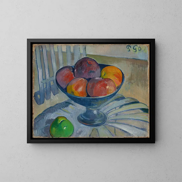 Obstteller auf einem Gartensessel - Paul Gauguin — gerahmtes Bild an der Wand