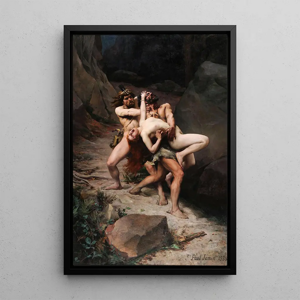 Enlèvement à l'âge de pierre - Paul Jamin — framed artwork on a wall