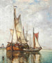 Péniches amarrées devant un moulin à vent - Paul Jean Clays — artwork view