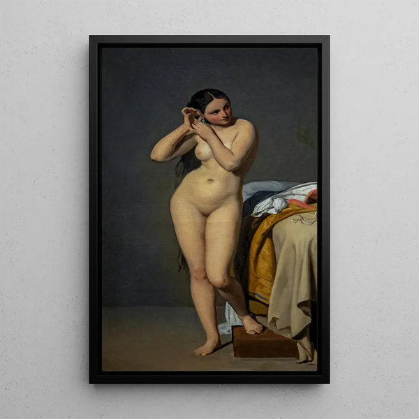 Nude painting at the console - Paul Jourdy — framed artwork on a wall