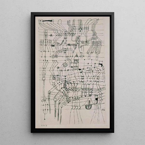 Drawing Tied in the Style of a Net - Paul Klee — framed artwork on a wall