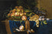 Naturstillleben mit Pfirsichen, Trauben, Pflaumen und einer Puderzuckerstreuer in Gold - Paul Ligeois — Ansicht des Kunstwerks