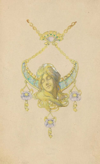 Paul Louchet - Ontwerp voor een hanger met een slapend vrouwenhoofd en papavers van gemailleerd goud.webp