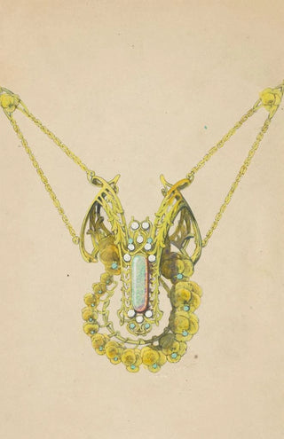 Paul Louchet - Ontwerp voor een hanger met viooltjes van gemailleerd goud met een opaal.webp