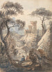 Italian landscape with castle, waterfall, and fishermen - Paul Sandby — artwork view