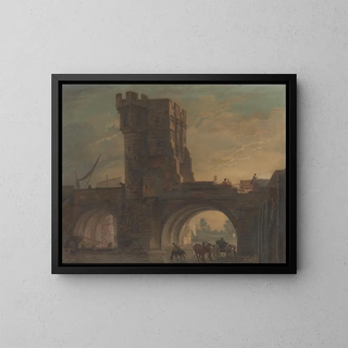 Vecchio ponte a Shrewsbury - Paul Sandby — quadro incorniciato alla parete