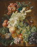 Natura morta con gigli, papaveri, prugne, meloni e uva su un davanzale con insetti - Paul Theodor van Brussel — vista dell’opera