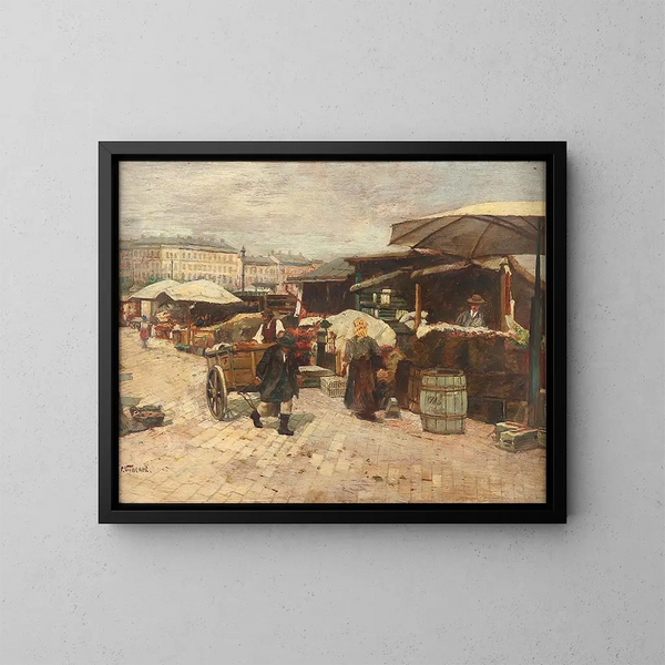 Markt am Naschmarkt in Wien - Paul Unbereit — gerahmtes Bild an der Wand