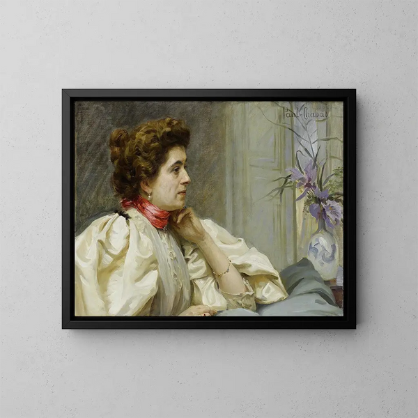 Portrait einer Dame mit rotem Schal - Paul Émile Chabas — gerahmtes Bild an der Wand