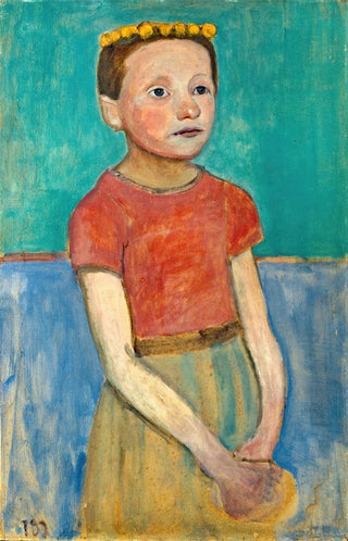 Paula ModersohnBecker - Half figure of a girl with a yellow wreath in her hair.webp