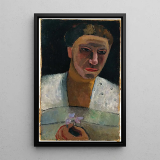 Paula ModersohnBecker - Halflength portrait of Lee Hoetger with flower.webp