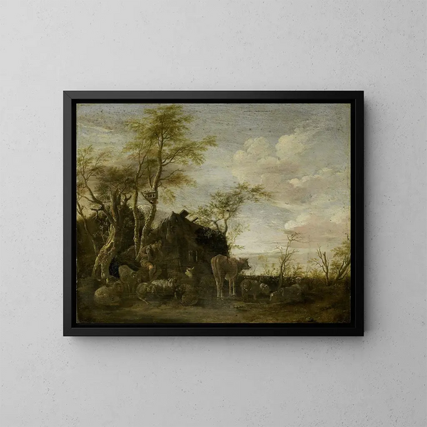 Eine Hirtenhütte - Paulus Potter — gerahmtes Bild an der Wand