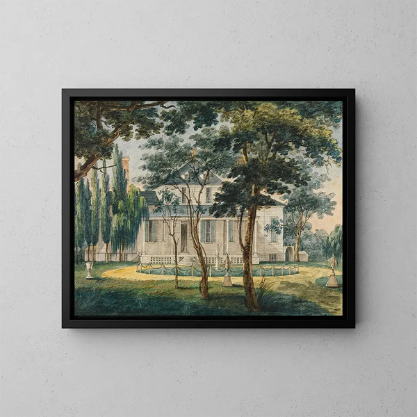 Eine Landsitz, vielleicht das Landhaus des Generals Moreau in Morrisville, Pennsylvania - Pavel Petrovich Svinin — gerahmtes Bild an der Wand