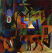 Paesaggio con mucche, una vela e figure - August Macke — ambientato in un interno