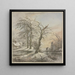 Winter Landscape Painting, a traveler crossing a stream on a bridge - Jan Hulswit — framed artwork on a wall
