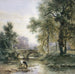 Landschaft mit vielen Bäumen und einer Steinbrücke über einen Fluss - Willem Roelofs — in einem Innenraum präsentiert
