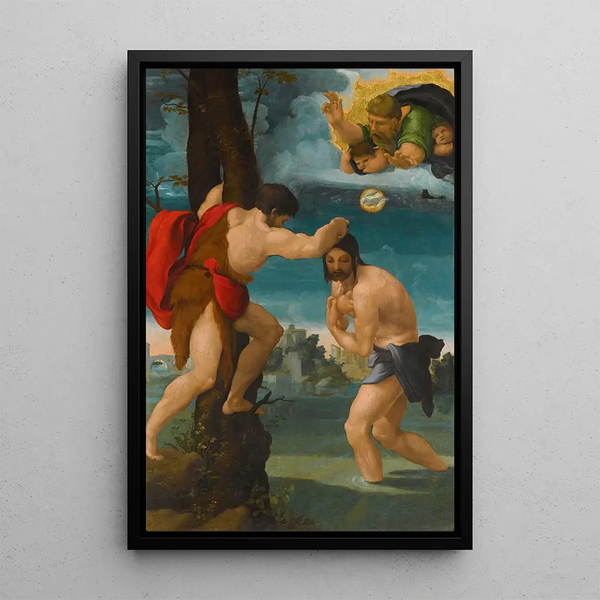 The Baptism of Christ - Pedro Machuca — framed artwork on a wall