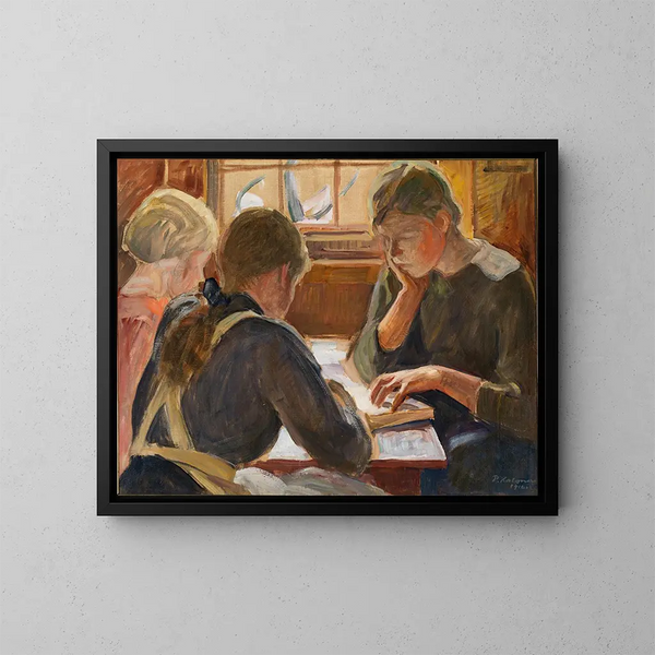 Kinder beim Lesen - Pekka Halonen — gerahmtes Bild an der Wand