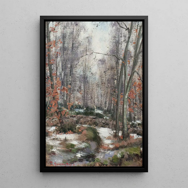 Winter motif painting without snow from Scania - Per Gummeson — framed artwork on a wall