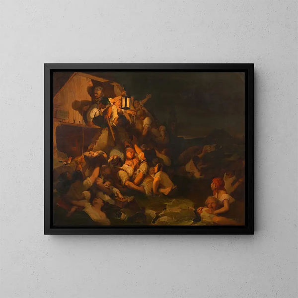 Szene der Donauüberschwemmung - Peter Fendi — gerahmtes Bild an der Wand