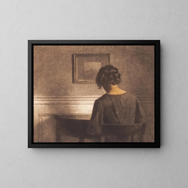 Junge Frau an einem halbkreisförmigen Tisch - Peter Ilsted — gerahmtes Bild an der Wand